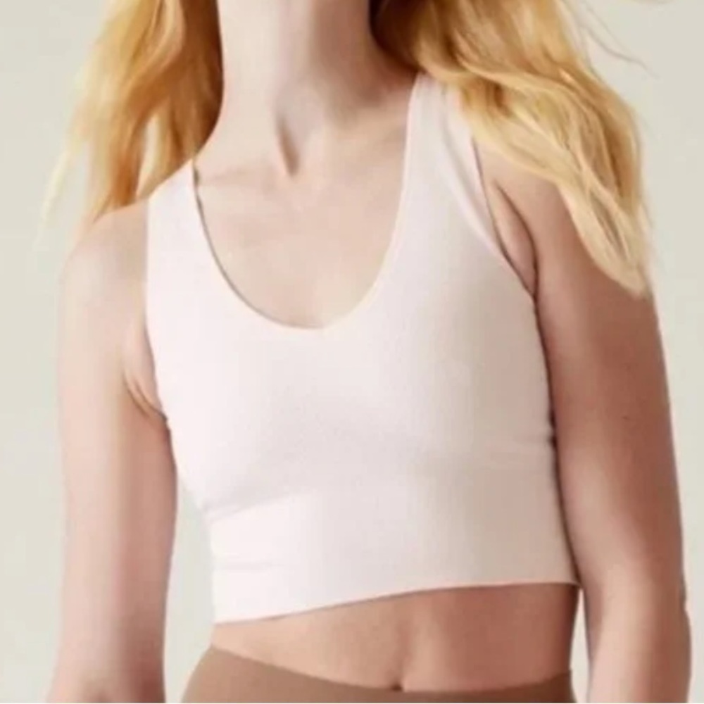 Athleta Aurora Seamless Crop Rib Tank Top Womens Small Light Pink